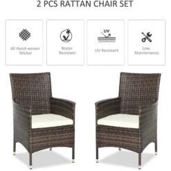 Outsunny 2PC Outdoor Rattan Armchair Wicker Dining Chair Set For Garden Mixed Brown -Outdoor Furniture Store 51923155 4