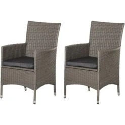 Outsunny 2PC Outdoor Rattan Armchair Wicker Dining Chair Set For Garden Grey