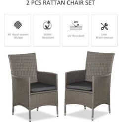 Outsunny 2PC Outdoor Rattan Armchair Wicker Dining Chair Set For Garden Grey -Outdoor Furniture Store 51923188 4
