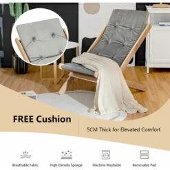 COSTWAY Traditional Folding Deck Chair With Detachable Cushion, 3-level Adjustable Height Seaside Sun Lounger, Portable Wooden Outdoor Garden Beach Sling Chair -Outdoor Furniture Store 51929025 2