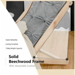 COSTWAY Traditional Folding Deck Chair With Detachable Cushion, 3-level Adjustable Height Seaside Sun Lounger, Portable Wooden Outdoor Garden Beach Sling Chair -Outdoor Furniture Store 51929025 3