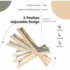 COSTWAY Traditional Folding Deck Chair With Detachable Cushion, 3-level Adjustable Height Seaside Sun Lounger, Portable Wooden Outdoor Garden Beach Sling Chair -Outdoor Furniture Store 51929025 4