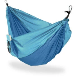 Relaxdays Hammock Outdoor, Travel Hammock For 2 People, Ultra-light,Camping, Up To 200 Kg, Blue