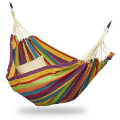 Relaxdays Hammock, XXL Hanging Mat For 2 Adults, Portable, In- & Outdoor, Made Of Cotton, 150x272 Cm, Multi-coloured