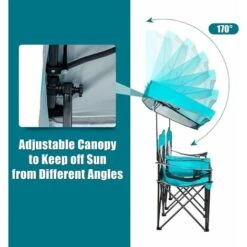 COSTWAY Double Folding Camping Chair With Canopy, Outdoor Portable Loveseat With Armrests, Iced Bag, Cup Holder And Carrying Bag, Garden Patio Fishing Seaside Beach Picnic Chairs (Turquoise) -Outdoor Furniture Store 52541650 3