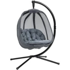 Outsunny Hanging Egg Chair, Folding Texteline Swing Hammock With Side Pocket Grey