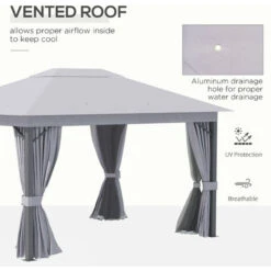 Outsunny 4 X 3(m) Patio Gazebo Garden Shelter W/ Curtains And Netting, Grey -Outdoor Furniture Store 52735527 4