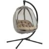 Outsunny Hanging Egg Chair, Folding Texteline Swing Hammock With Side Pocket Khaki -Outdoor Furniture Store 52735535 1