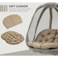 Outsunny Hanging Egg Chair, Folding Texteline Swing Hammock With Side Pocket Khaki -Outdoor Furniture Store 52735535 4