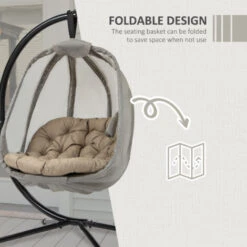 Outsunny Hanging Egg Chair, Folding Texteline Swing Hammock With Side Pocket Khaki -Outdoor Furniture Store 52735535 5