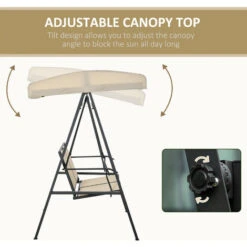 Outsunny 2 Seater Garden Swing Bench W/ Tilting Canopy Texteline Seat Beige 10 Outsunny 2 Seater Garden Swing Bench W/ Tilting Canopy Texteline Seat Beige -Outdoor Furniture Store 52824358 4