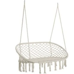 Outsunny Hanging Hammock Chair Macrame Seat For Patio Garden Yard Cream