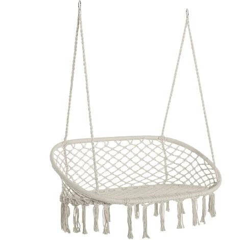 Outsunny Hanging Hammock Chair Macrame Seat For Patio Garden Yard Cream 3 Outsunny Hanging Hammock Chair Macrame Seat For Patio Garden Yard Cream