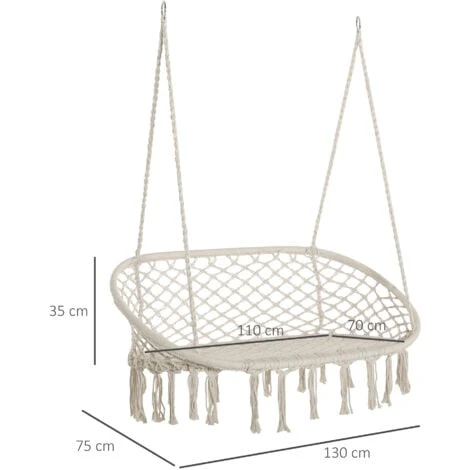 Outsunny Hanging Hammock Chair Macrame Seat For Patio Garden Yard Cream 4 Outsunny Hanging Hammock Chair Macrame Seat For Patio Garden Yard Cream - Image 2