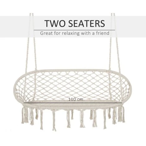 Outsunny Hanging Hammock Chair Macrame Seat For Patio Garden Yard Cream 7 Outsunny Hanging Hammock Chair Macrame Seat For Patio Garden Yard Cream - Image 5