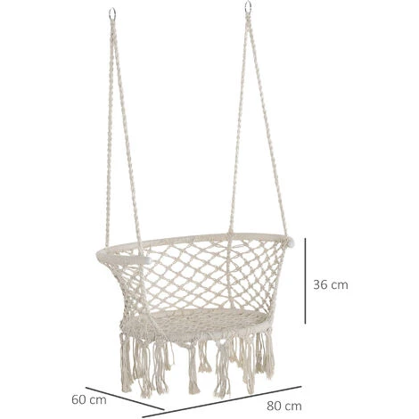Outsunny Hanging Hammock Chair Macrame Seat For Outdoor Patio Garden White 4 Outsunny Hanging Hammock Chair Macrame Seat For Outdoor Patio Garden White - Image 2