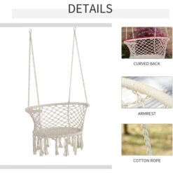 Outsunny Hanging Hammock Chair Macrame Seat For Outdoor Patio Garden White 11 Outsunny Hanging Hammock Chair Macrame Seat For Outdoor Patio Garden White -Outdoor Furniture Store 53072167 5