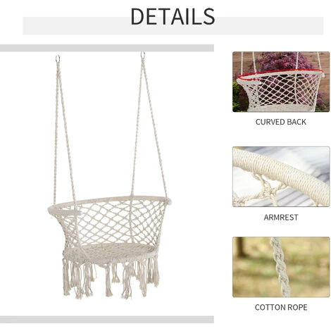 Outsunny Hanging Hammock Chair Macrame Seat For Outdoor Patio Garden White 7 Outsunny Hanging Hammock Chair Macrame Seat For Outdoor Patio Garden White - Image 5