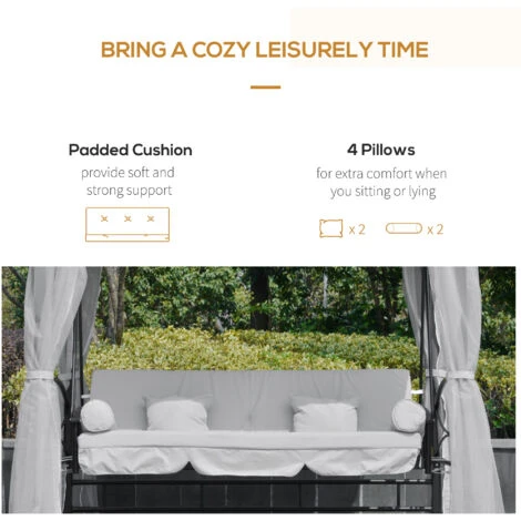 Outsunny 3 Seater Swing Chair Hammock Gazebo Patio Bench Outdoor Light Grey 7 Outsunny 3 Seater Swing Chair Hammock Gazebo Patio Bench Outdoor Light Grey - Image 5