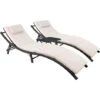 Devoko Patio Chaise Lounge Sets Outdoor Rattan Adjustable Back 3 Pieces Cushioned Patio Folding Chaise Lounge With Folding Table (Beige) -Outdoor Furniture Store 53297693 1