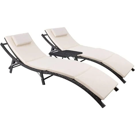 Devoko Patio Chaise Lounge Sets Outdoor Rattan Adjustable Back 3 Pieces Cushioned Patio Folding Chaise Lounge With Folding Table (Beige) 3 Devoko Patio Chaise Lounge Sets Outdoor Rattan Adjustable Back 3 Pieces Cushioned Patio Folding Chaise Lounge With Folding Table (Beige)
