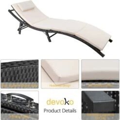 Devoko Patio Chaise Lounge Sets Outdoor Rattan Adjustable Back 3 Pieces Cushioned Patio Folding Chaise Lounge With Folding Table (Beige) 10 Devoko Patio Chaise Lounge Sets Outdoor Rattan Adjustable Back 3 Pieces Cushioned Patio Folding Chaise Lounge With Folding Table (Beige) -Outdoor Furniture Store 53297693 4