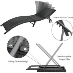 Devoko Patio Chaise Lounge Sets Outdoor Rattan Adjustable Back 3 Pieces Cushioned Patio Folding Chaise Lounge With Folding Table (Beige) 11 Devoko Patio Chaise Lounge Sets Outdoor Rattan Adjustable Back 3 Pieces Cushioned Patio Folding Chaise Lounge With Folding Table (Beige) -Outdoor Furniture Store 53297693 5