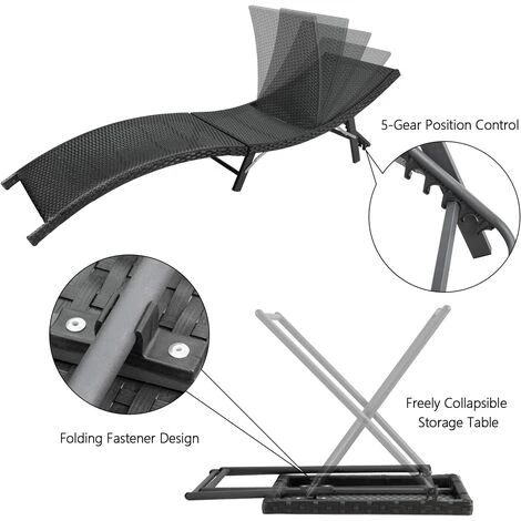 Devoko Patio Chaise Lounge Sets Outdoor Rattan Adjustable Back 3 Pieces Cushioned Patio Folding Chaise Lounge With Folding Table (Beige) 7 Devoko Patio Chaise Lounge Sets Outdoor Rattan Adjustable Back 3 Pieces Cushioned Patio Folding Chaise Lounge With Folding Table (Beige) - Image 5
