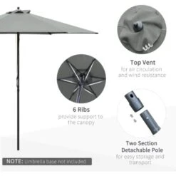 Outsunny 2.8m Patio Umbrella Parasol Outdoor Table Umbrella 6 Ribs Dark Grey 10 Outsunny 2.8m Patio Umbrella Parasol Outdoor Table Umbrella 6 Ribs Dark Grey -Outdoor Furniture Store 53377462 4