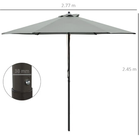 Outsunny 2.8m Patio Umbrella Parasol Outdoor Table Umbrella 6 Ribs Dark Grey 7 Outsunny 2.8m Patio Umbrella Parasol Outdoor Table Umbrella 6 Ribs Dark Grey - Image 5