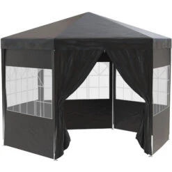 Outsunny 3.9m Outdoor Gazebo Canopy Party Tent With 6 Removable Side Walls Black