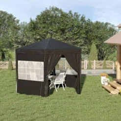 Outsunny 3.9m Outdoor Gazebo Canopy Party Tent With 6 Removable Side Walls Black -Outdoor Furniture Store 53377483 3
