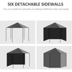 Outsunny 3.9m Outdoor Gazebo Canopy Party Tent With 6 Removable Side Walls Black -Outdoor Furniture Store 53377483 5
