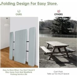 COSTWAY Folding Picnic Table And Bench Set, Portable Camping Trestle Table Chairs With Anti-slip Pads, Outdoor Foldable Dining Table Set Furniture For BBQ, Pub, Garden, Patio And Poolside (Grey) 11 COSTWAY Folding Picnic Table And Bench Set, Portable Camping Trestle Table Chairs With Anti-slip Pads, Outdoor Foldable Dining Table Set Furniture For BBQ, Pub, Garden, Patio And Poolside (Grey) -Outdoor Furniture Store 53416925 5