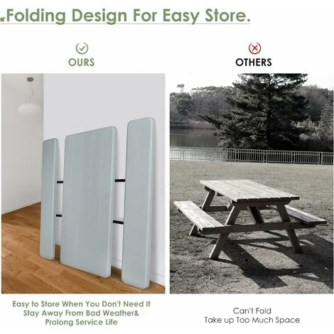 COSTWAY Folding Picnic Table And Bench Set, Portable Camping Trestle Table Chairs With Anti-slip Pads, Outdoor Foldable Dining Table Set Furniture For BBQ, Pub, Garden, Patio And Poolside (Grey) 7 COSTWAY Folding Picnic Table And Bench Set, Portable Camping Trestle Table Chairs With Anti-slip Pads, Outdoor Foldable Dining Table Set Furniture For BBQ, Pub, Garden, Patio And Poolside (Grey) - Image 5