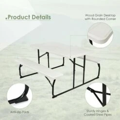 COSTWAY Folding Picnic Table And Bench Set, Portable Camping Trestle Table Chairs With Anti-slip Pads, Outdoor Foldable Dining Table Set Furniture For BBQ, Pub, Garden, Patio And Poolside (White) -Outdoor Furniture Store 53416926 3