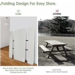 COSTWAY Folding Picnic Table And Bench Set, Portable Camping Trestle Table Chairs With Anti-slip Pads, Outdoor Foldable Dining Table Set Furniture For BBQ, Pub, Garden, Patio And Poolside (White) -Outdoor Furniture Store 53416926 4
