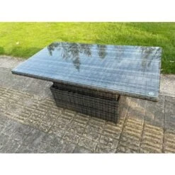 Fimous PE Wicker Rattan Garden Furniture Rising Adjustable Lifting Dining Or Coffee Table In Dark Grey Mixed