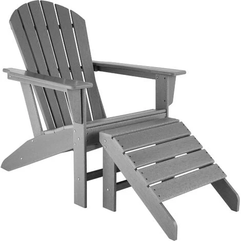Garden Chair With Footstool In An Adirondack Design - Sun Lounger, Garden Lounger, Plastic Garden Chair - Light Grey 3 Garden Chair With Footstool In An Adirondack Design - Sun Lounger, Garden Lounger, Plastic Garden Chair - Light Grey