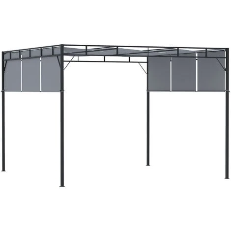 Outsunny 3(m) Steel Pergola Garden Gazebo W/ Retractable Canopy, Dark Grey 3 Outsunny 3(m) Steel Pergola Garden Gazebo W/ Retractable Canopy, Dark Grey
