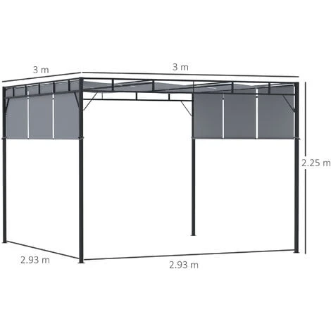 Outsunny 3(m) Steel Pergola Garden Gazebo W/ Retractable Canopy, Dark Grey 4 Outsunny 3(m) Steel Pergola Garden Gazebo W/ Retractable Canopy, Dark Grey - Image 2