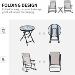 Outsunny 3 Pcs Outdoor Conversation Set W/ Rocking Chairs And Side Table Beige -Outdoor Furniture Store 53537413 4