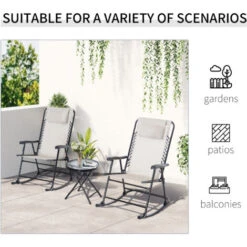 Outsunny 3 Pcs Outdoor Conversation Set W/ Rocking Chairs And Side Table Beige -Outdoor Furniture Store 53537413 5