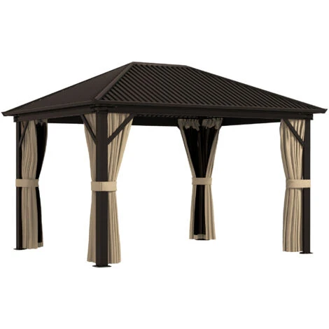Outsunny 3.6 X 3(m) Metal Backyard Hardtop Gazebo With Screened Curtain Brown 3 Outsunny 3.6 X 3(m) Metal Backyard Hardtop Gazebo With Screened Curtain Brown
