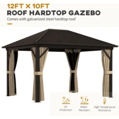 Outsunny 3.6 X 3(m) Metal Backyard Hardtop Gazebo With Screened Curtain Brown 11 Outsunny 3.6 X 3(m) Metal Backyard Hardtop Gazebo With Screened Curtain Brown -Outdoor Furniture Store 53592926 5