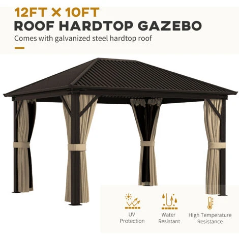 Outsunny 3.6 X 3(m) Metal Backyard Hardtop Gazebo With Screened Curtain Brown 7 Outsunny 3.6 X 3(m) Metal Backyard Hardtop Gazebo With Screened Curtain Brown - Image 5