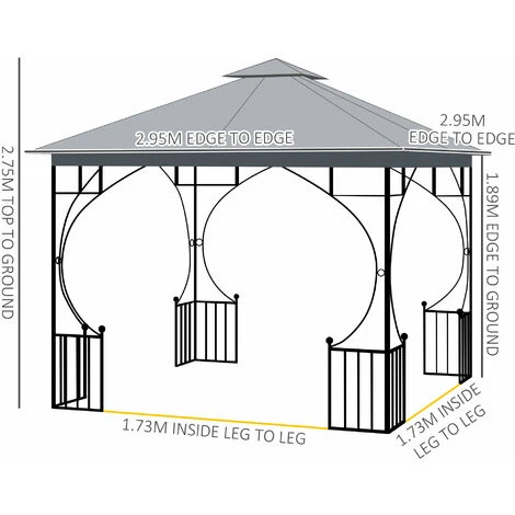 Outsunny Gazebo Party Tent Canopy Sun Shade For Patio Garden Light Grey 4 Outsunny Gazebo Party Tent Canopy Sun Shade For Patio Garden Light Grey - Image 2