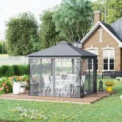 Outsunny Gazebo Party Tent Canopy Sun Shade For Patio Garden Light Grey 9 Outsunny Gazebo Party Tent Canopy Sun Shade For Patio Garden Light Grey -Outdoor Furniture Store 53592933 3