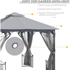 Outsunny Gazebo Party Tent Canopy Sun Shade For Patio Garden Light Grey 10 Outsunny Gazebo Party Tent Canopy Sun Shade For Patio Garden Light Grey -Outdoor Furniture Store 53592933 4