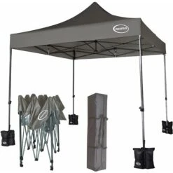 MAXIMUS HEAVY DUTY POP UP GAZEBO 3mx3m COMMERCIAL MARKET STALL & 4 WEIGHT BAGS NS GREY